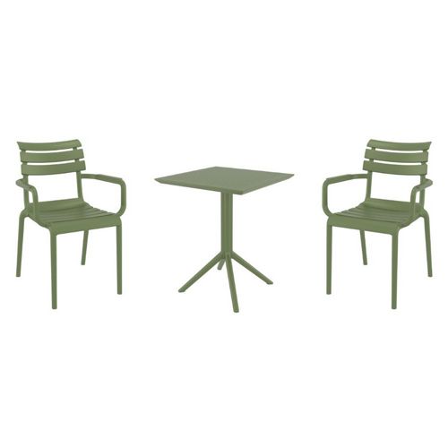 Paris Bistro Set with Sky 24" Square Folding Table Olive Green S282114-OLG
