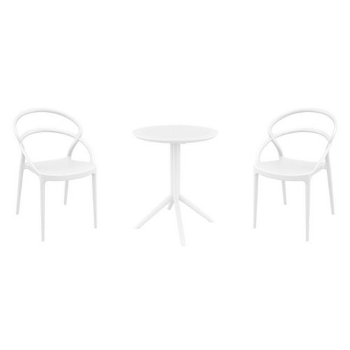 Pia Bistro Set with Sky 24" Round Folding Table White S086121-WHI