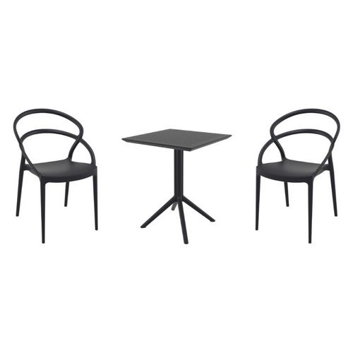 Pia Bistro Set with Sky 24" Square Folding Table Black S086114-BLA