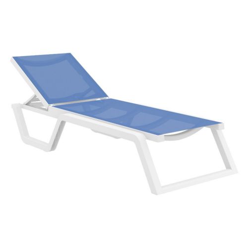 Rio Sling Pool Chaise White Frame Blue Sling ISP082-WHI-BLU