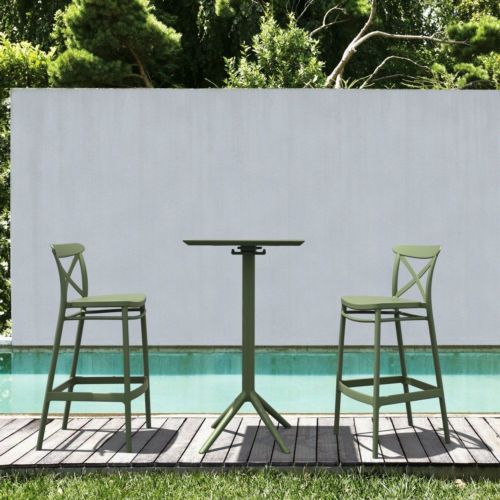 Sky Cross Square Patio Bar Set with 2 Barstools Olive Green ISP1165S-OLG