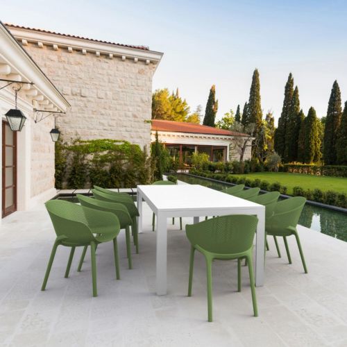 Sky Pro Extendable Dining Set 11 Piece White - Olive Green ISP7641S-WHI-OLG