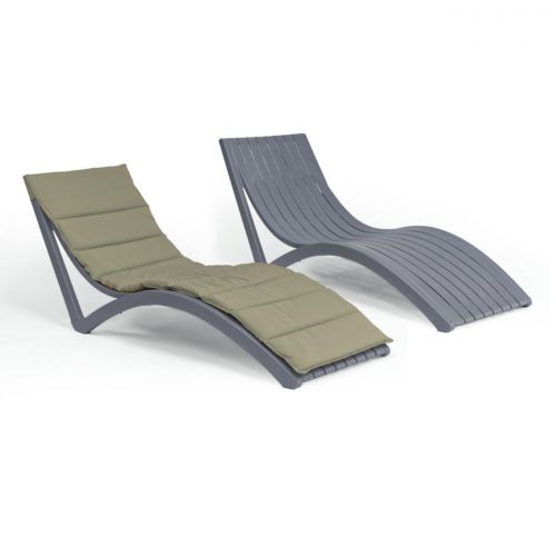 Slim Stacking Pool Lounger Dark Gray with Canvas Taupe Paddings Set of 2 ISP0872C-DGR-CTA