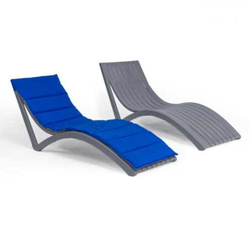 Slim Stacking Pool Lounger Dark Gray with Pacific Blue Paddings Set of 2 ISP0872C-DGR-CPB