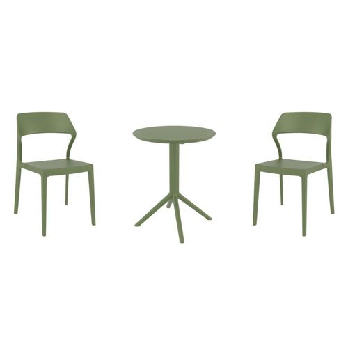 Snow Bistro Set with Sky 24" Round Folding Table Olive Green S092121-OLG