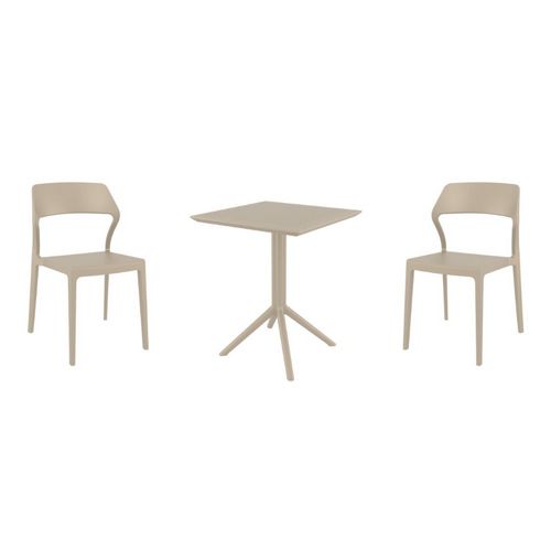 Snow Bistro Set with Sky 24" Square Folding Table Taupe S092114-DVR