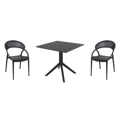 Sunset Dining Set with Sky 31" Square Table Black ISP1068S-BLA