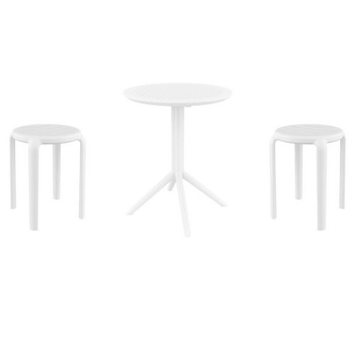 Tom Bistro Set with Sky 24" Round Folding Table White S286121-WHI