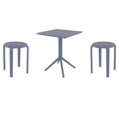 Tom Bistro Set with Sky 24" Square Folding Table Dark Gray S286114-DGR