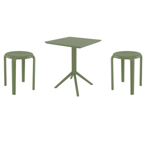 Tom Bistro Set with Sky 24" Square Folding Table Olive Green S286114-OLG