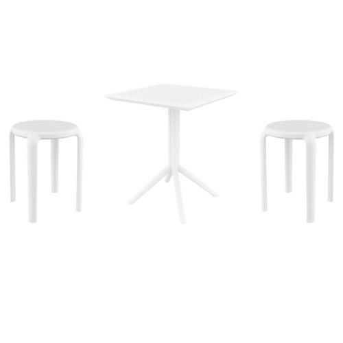 Tom Bistro Set with Sky 24" Square Folding Table White S286114-WHI