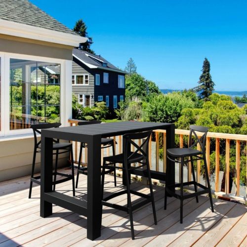 Vegas Cross 5 pc Outdoor Bar Set with 39" to 55" Extendable Table Black ISP7825S-BLA