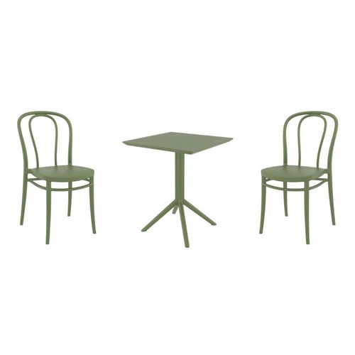 Victor Bistro Set with Sky 24" Square Folding Table Olive Green S252114-OLG
