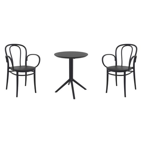 Victor XL Bistro Set with Sky 24" Round Folding Table Black S253121-BLA