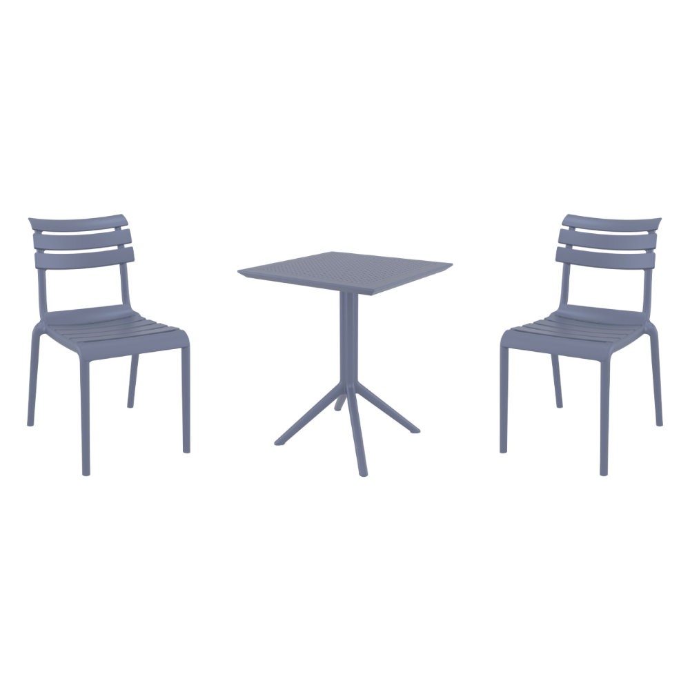Helen Bistro Set with Sky 24" Square Folding Table Dark Gray S284114