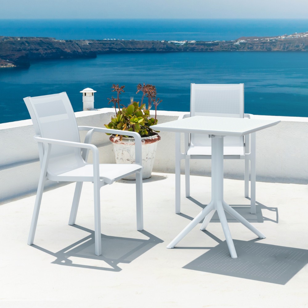 Pacific Bistro Set with Sky 24" Square Folding Table White S023114-WHI ...