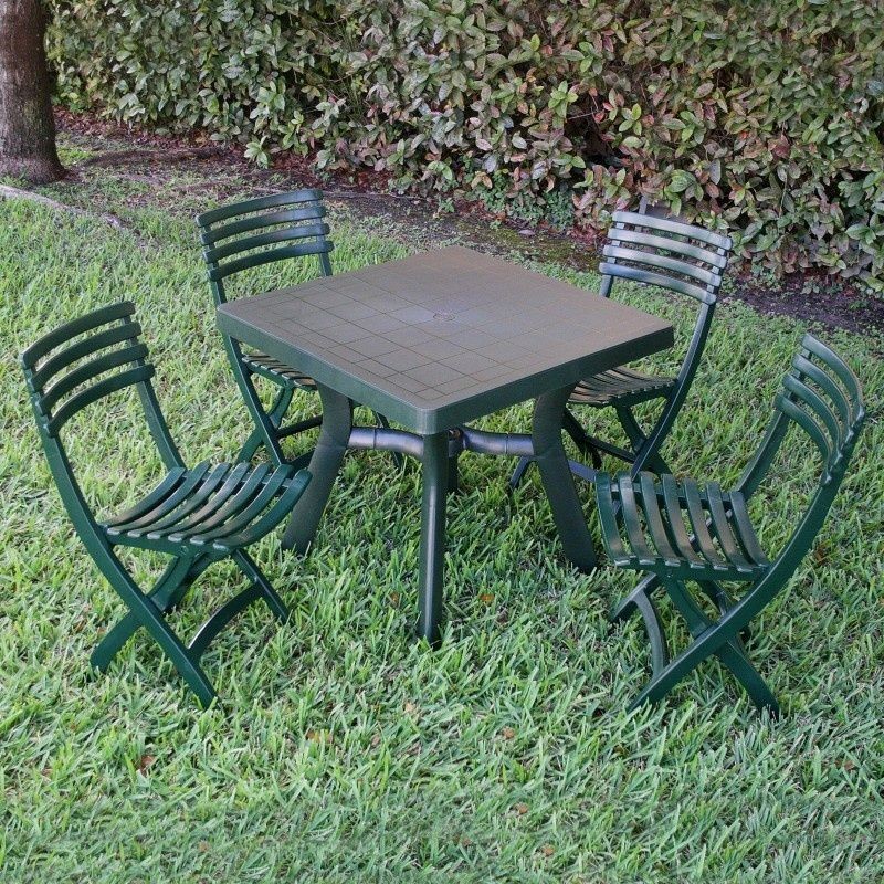 Viva Resin Outdoor Dining Set Square 5 Piece Green ISPEVSQ5GRE CozyDays