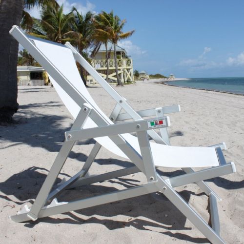 Nanni Beach Folding Sling Lounge Chair with Arms Aluminum - White NU-LDCA