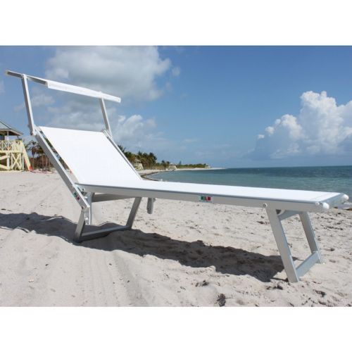 Nanni Beach Sling Chaise Lounge with Sun Shade Aluminum - White NU-CL