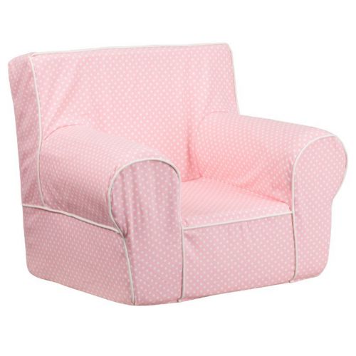 Small Pink Kids Chair with White Dots & Piping DG-CH-KID-DOT-PK-GG