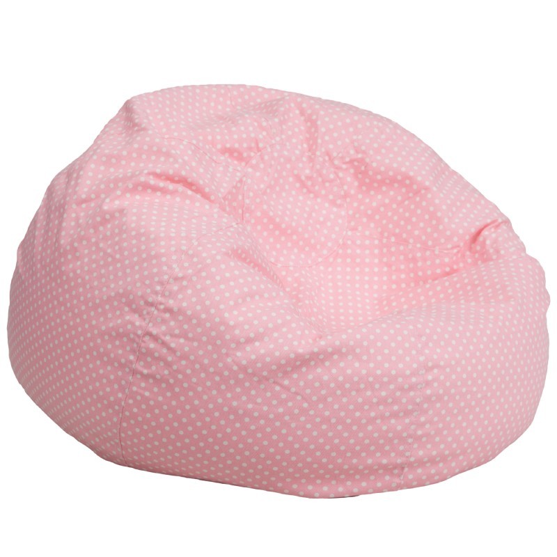 Large Kids Bean Bag Chair Pink with White Dots DGBEANLARGEDOTPKGG