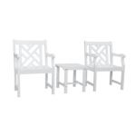 Bradley Modern Outdoor Patio Wood 3-Piece Conversation Set - White V1844SET3