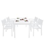 Bradley Outdoor Patio Wood 5-Piece Dining Set with Stacking Chairs - White V1336SET24