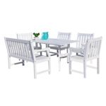 Bradley Slatted Outdoor 6-Piece Wood Patio Dining Set with 4-foot Bench - White V1337SET19