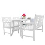 Bradley Traditional Outdoor 4-Piece Wood Patio Dining Set with 4-foot Bench - White V1337SET24
