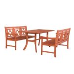 Malibu Outdoor 3-Piece Wood Patio Curvy Legs Table Dining Set V189SET44