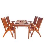 Malibu Outdoor 5-Piece Wood Patio Dining Set with Reclining Chairs V98SET20