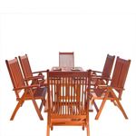 Malibu Outdoor 7-Piece Wood Patio Dining Set with Curvy Leg Table & Reclining Chairs V189SET8