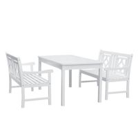 Bradley Diamond 3-Piece Wood Patio Rectangular Table Dining Set - White V1336SET31