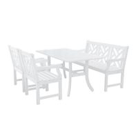 Bradley Modern Outdoor 4-Piece Wood Patio Dining Set with 5-foot Bench - White V1337SET1