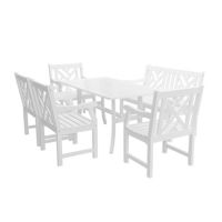 Bradley Modern Outdoor 6-Piece Wood Patio Dining Set with 4-foot Bench - White V1337SET21