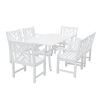 Bradley Modern Outdoor 7-Piece Wood Patio Dining Set - White V1337SET3