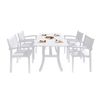 Bradley Outdoor Patio Wood 5-Piece Dining Set with Stacking Chairs - White V1337SET25