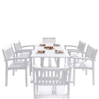 Bradley Outdoor Patio Wood 7-Piece Dining Set with Stacking Chairs - White V1337SET26