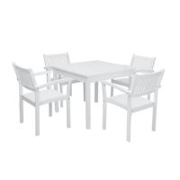 Bradley Slatted Outdoor 5-Piece Wood Patio Stacking Table Dining Set - White V1841SET4