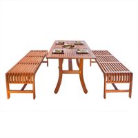 Malibu Outdoor 3-Piece Wood Bench Dining Set V189SET13