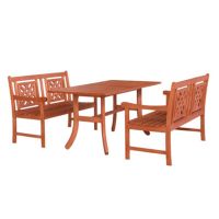 Malibu Outdoor 3-Piece Wood Patio Curvy Legs Table Dining Set V189SET50