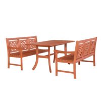 Malibu Outdoor 3-Piece Wood Patio Curvy Legs Table Dining Set V189SET51