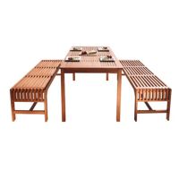 Malibu Outdoor 3-Piece Wood Patio Dining Set with Backless Bench V98SET5