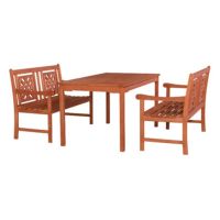 Malibu Outdoor 3-Piece Wood Patio Rectangular Table Dining Set V98SET76