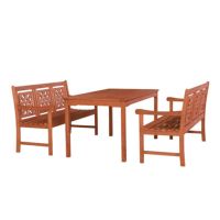 Malibu Outdoor 3-Piece Wood Patio Rectangular Table Dining Set V98SET77