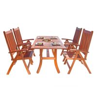 Malibu Outdoor 5-Piece Wood Patio Dining Set with Curvy Leg Table & Reclining Chairs V189SET4