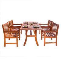 Malibu Outdoor 5-Piece Wood Patio Dining Set with Curvy Leg Table V189SET5