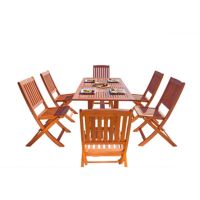 Malibu Outdoor 7-Piece Wood Patio Dining Set with Curvy Leg Table & Folding Chairs V189SET7