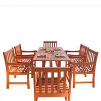 Malibu Outdoor 7-Piece Wood Patio Dining Set with Curvy Leg Table V189SET10