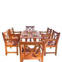 Malibu Outdoor 7-Piece Wood Patio Dining Set with Curvy Leg Table V189SET11